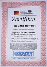 Zertifikat I. Raffeldt